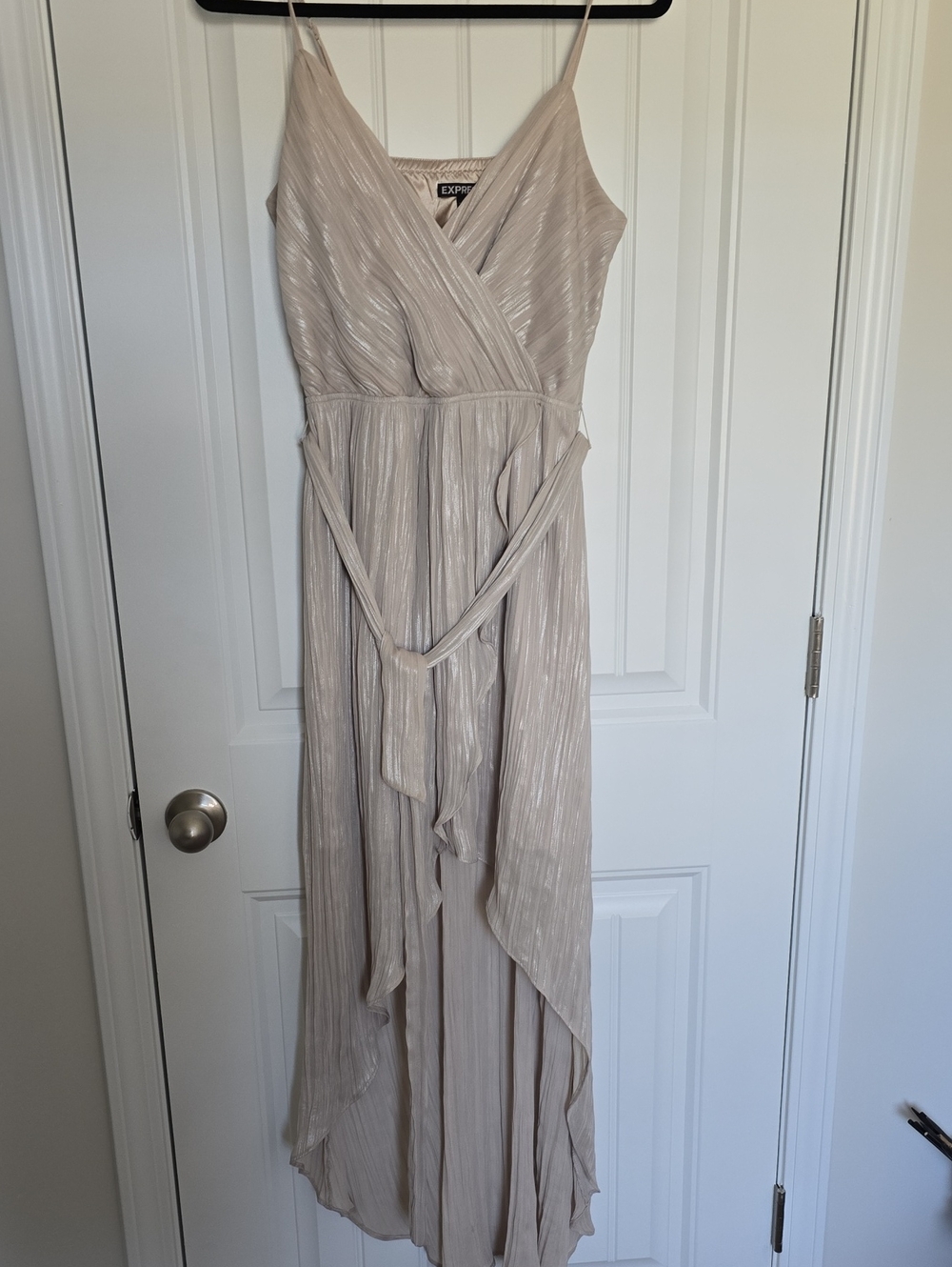 Express Light Beige High-Low Wrap Maxi Dress